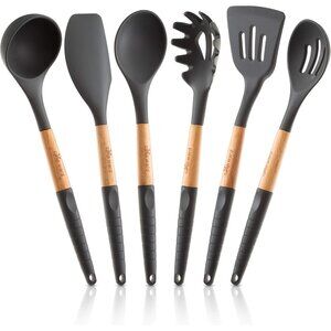 6 Pcs Silicone Cooking Utensils Set-Natural Wood Kitchen Utensils – Eco Friendly